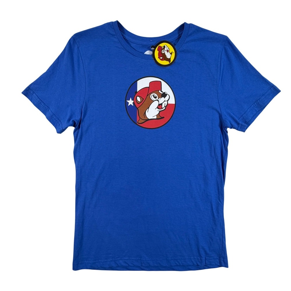 Buc-ees‎ Womens Medium Blue Graphic T-Shirt Don't Mess With Texas Beaver Mascot